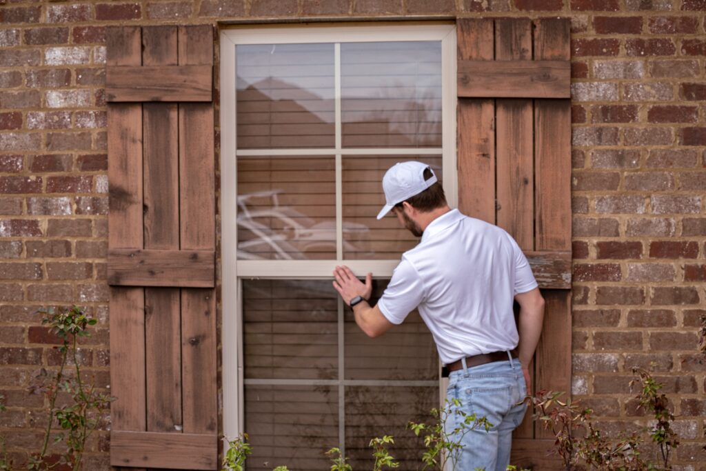 man-caulking-window